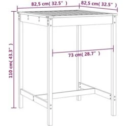 Mesa De Jardín Madera Maciza Pino Negro 82,5x82,5x110 Cm VidaXL -Mano Mano Ventas 97280620 3