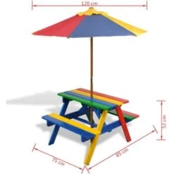 Mesa De Picnic Y Bancos De Niños Y Sombrilla Madera Multicolor VidaXL -Mano Mano Ventas 977755 3