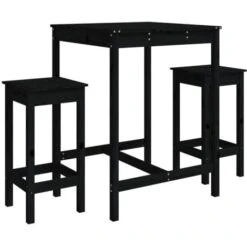 Set De Mesa Y Taburetes Altos Jardín 3 Pzas Madera Pino Negro VidaXL