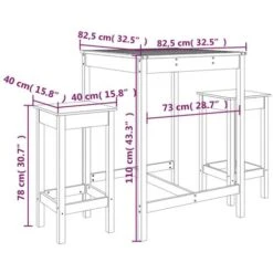 Set De Mesa Y Taburetes Altos Jardín 3 Pzas Madera Pino Negro VidaXL -Mano Mano Ventas 97846489 3