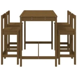 Mesa Y Taburetes Altos De Jardín 5 Pzas Madera Pino Marrón Miel VidaXL -Mano Mano Ventas 97846783 5