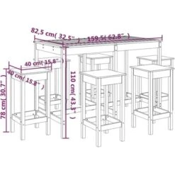 Mesa Y Taburetes Altos Jardín 7 Piezas Madera Maciza De Pino VidaXL -Mano Mano Ventas 97846786 3