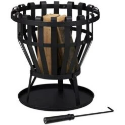 Brasero Exterior,Jardín De Fogatas,cuenco De Fuego Para Terraza Al Aire Libre Jardín De Camping 46x46x67cm Negro