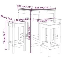 Mesa Y Taburetes Altos Jardín 5 Piezas Madera Maciza De Pino VidaXL -Mano Mano Ventas 98099087 3