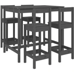 Set De Mesa Y Taburetes Altos Jardín 5 Piezas Madera Pino Gris VidaXL