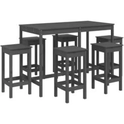 Set De Mesa Y Taburetes Altos Jardín 7 Piezas Madera Pino Gris VidaXL