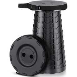 Taburete Telescópico Ligero Pero Más Fuerte Mejorado Taburete Plegable Portátil Taburete Plegable Para Adultos Actividades En Interiores Y Exteriores (negro) 1 Paquete