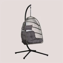 Sillón Colgante De Jardín Con Base Y Cojín Anoop SKLUM Gris Hormigón