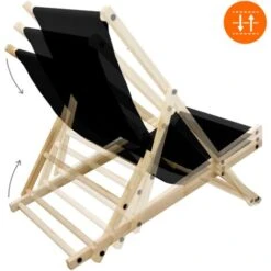 2x Silla De Playa Plegable De Madera Tumbona Negra De Jardín Hamaca Impermeable -Mano Mano Ventas 98528895 4