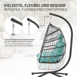 Silla Colgante Interior/exterior Verde Turquesa Columpio Forma De Huevo + Cojín -Mano Mano Ventas 98529001 4