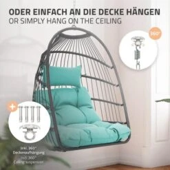 Silla Colgante Interior/exterior Verde Turquesa Columpio Forma De Huevo + Cojín -Mano Mano Ventas 98529001 5