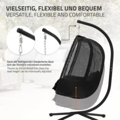 Silla Colgante Negro Columpio Forma De Huevo, Cojín De Apoyo Interior / Exterior -Mano Mano Ventas 98529436 4