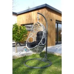 Balancín De Jardín De Resina Color Crudo Con Cojín Gris Antracita - DCBGARDEN -Mano Mano Ventas 98744232 3