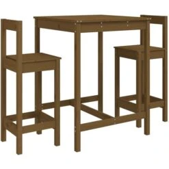 Mesa Y Taburetes Altos De Jardín 3 Pzas Madera Pino Marrón Miel VidaXL