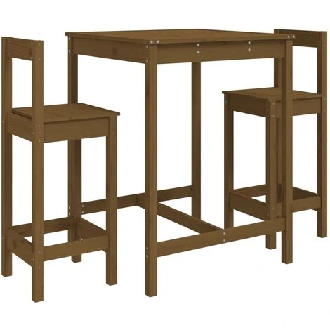 Mesa Y Taburetes Altos De Jardín 3 Pzas Madera Pino Marrón Miel VidaXL 1 Mesa Y Taburetes Altos De Jardín 3 Pzas Madera Pino Marrón Miel VidaXL