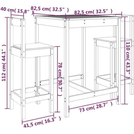 Mesa Y Taburetes Altos De Jardín 3 Pzas Madera Pino Marrón Miel VidaXL 3 Mesa Y Taburetes Altos De Jardín 3 Pzas Madera Pino Marrón Miel VidaXL - Imagen 3