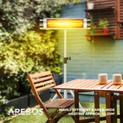 AREBOS Calentador De Infrarrojos 2500 W - Estufa Exterior - Calentador Radiante Para Exterior E Interior - Con Base De Trípode De Altura Ajustable - Plata -Mano Mano Ventas 9984535 4